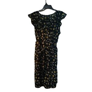 Oh Baby By Motherhood XL Maternity Midi Black Floral Dress Cap Sleeve